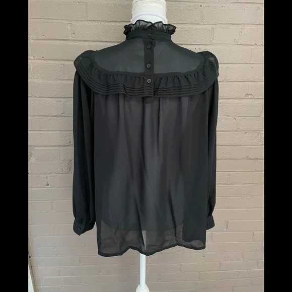 Vintage black ruffle collar shear blouse  XL - Picture 8 of 12